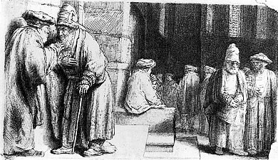 Saulus mang de Pharisäers. Teknen vun Rembrandt