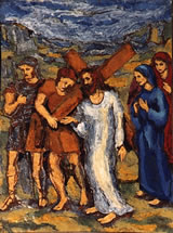 Maria vun Magdala - in't blage Gewand - geiht mit Jesus na de Hinrichtung